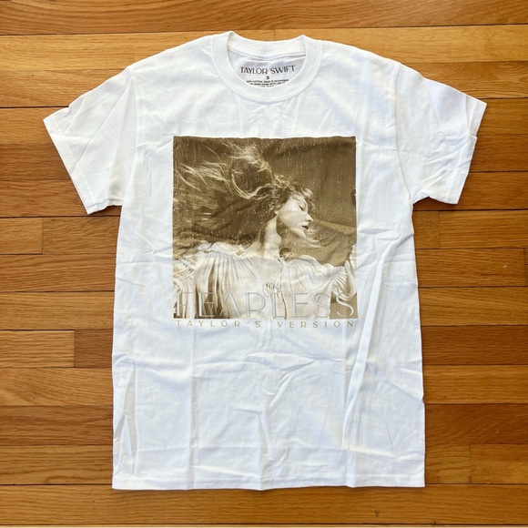 Taylor Swift Tops - Taylor Swift White Gold Fearless Taylor’s Version Album Cover Tee T-Shirt Small